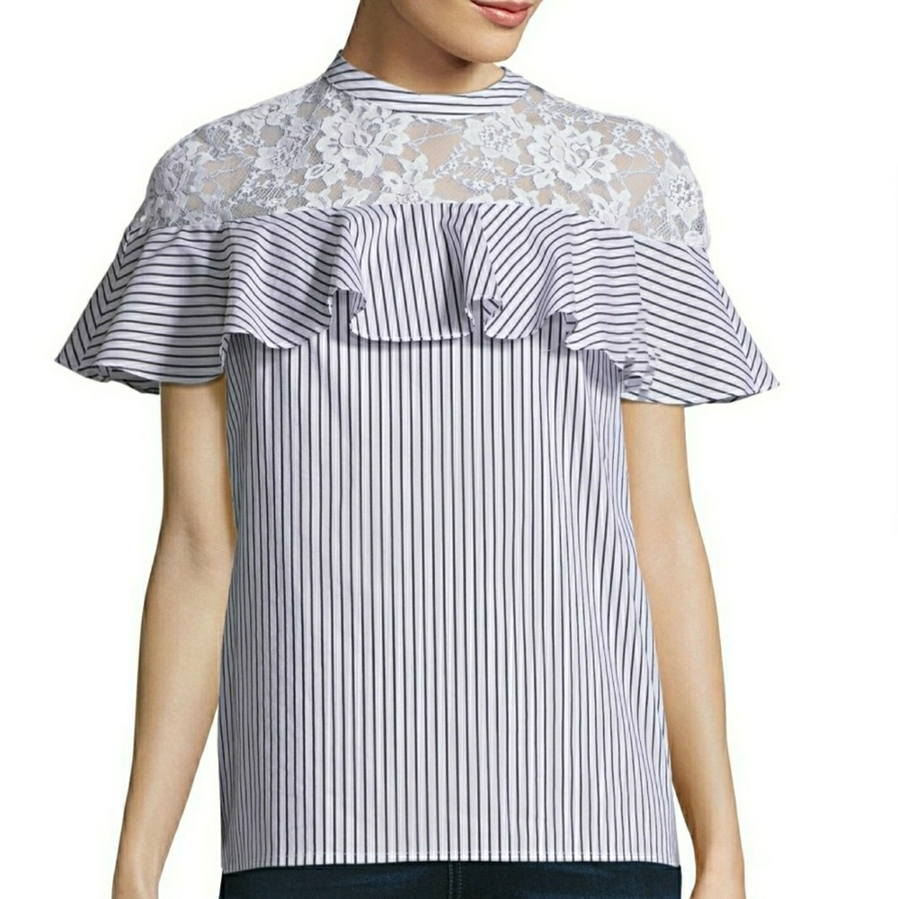 Belle + Sky Ruffle Lace Inset Top